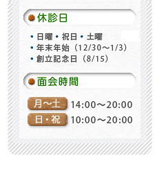休診日、面会時間